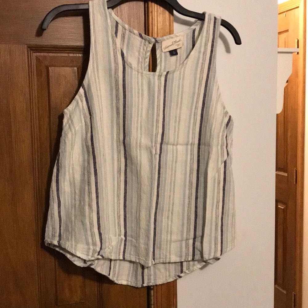 Blue/white/gray striped size small linen top